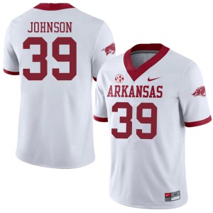 Men's Arkansas Razorbacks #39 Nathan Johnson White Alternate High School Jerseys 544488-532