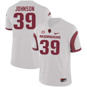 Mens Arkansas #39 Nathan Johnson White Stitched Jerseys 744219-926