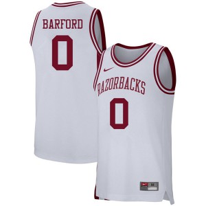 Men Arkansas Razorbacks #0 Jaylen Barford White University Jersey 360556-206