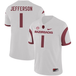 Men's University of Arkansas #1 K.J. Jefferson White Stitched Jerseys 348036-669