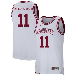 Men's University of Arkansas #11 Keyshawn Embery-Simpson White Basketball Jerseys 856092-691