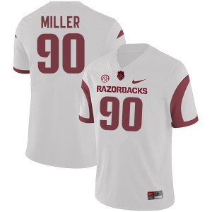 Mens Arkansas Razorbacks #90 Marcus Miller White Football Jerseys 999944-624
