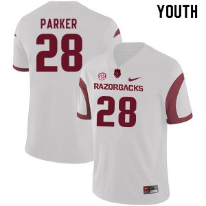 Youth Arkansas #28 Andrew Parker White Stitch Jerseys 279369-807