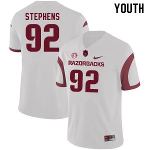 Youth Arkansas #92 Chad Stephens White Stitch Jerseys 110616-875