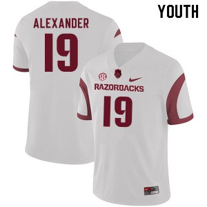 Youth Arkansas #19 Courtre Alexander White Football Jerseys 802657-628