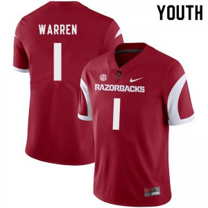 Youth Arkansas #1 De'Vion Warren Cardinal Stitched Jersey 854687-326