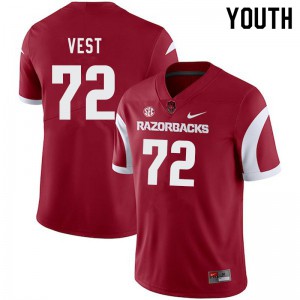 Youth Arkansas #72 Drew Vest Cardinal Player Jersey 851666-950