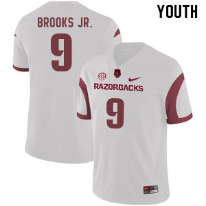 Youth University of Arkansas #9 Greg Brooks Jr. White Embroidery Jerseys 664559-520