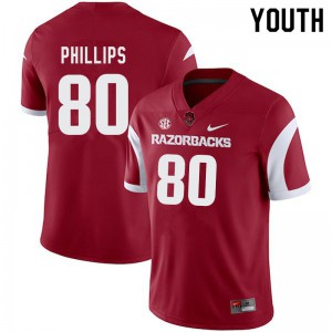 Youth Arkansas #80 Matthew Phillips Cardinal Embroidery Jersey 280900-747