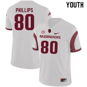 Youth Arkansas Razorbacks #80 Matthew Phillips White High School Jerseys 988013-258