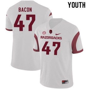 Youth University of Arkansas #47 Reid Bacon White Official Jersey 964128-614