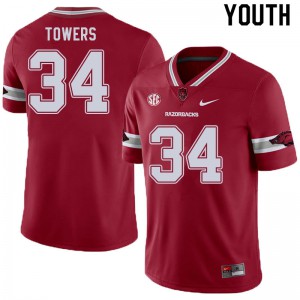 Youth University of Arkansas #34 J.T. Towers Cardinal Alternate Stitched Jerseys 193142-960