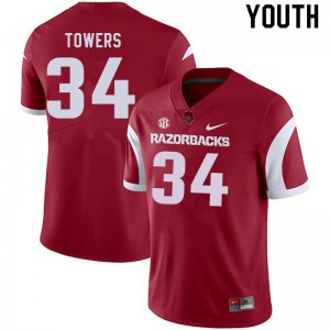 Youth Razorbacks #34 J.T. Towers Cardinal Official Jersey 643328-470