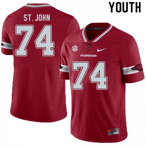 Youth Arkansas #74 Jalen St. John Cardinal Alternate Football Jerseys 888469-836