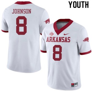 Youth Arkansas #8 Jayden Johnson White Alternate Stitch Jersey 801582-765
