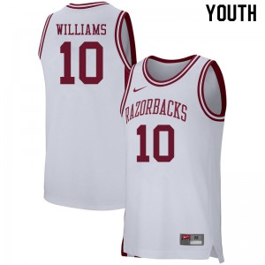 Youth University of Arkansas #10 Jaylin Williams White Embroidery Jerseys 710004-745
