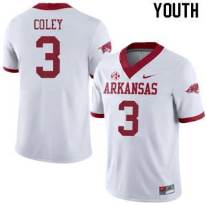 Youth Arkansas #3 Lucas Coley White Alternate Stitched Jerseys 182938-234