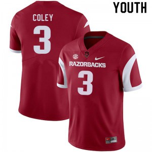 Youth University of Arkansas #3 Lucas Coley Cardinal Stitched Jersey 651940-362