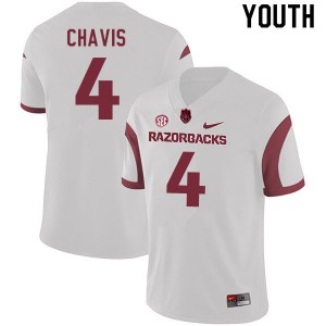 Youth Razorbacks #4 Malik Chavis White Stitched Jerseys 136855-652