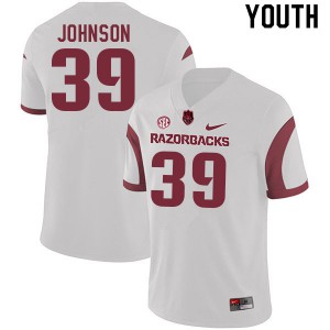 Youth Razorbacks #39 Nathan Johnson White NCAA Jersey 467484-976