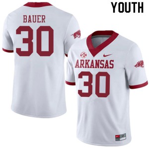 Youth University of Arkansas #30 Reid Bauer White Alternate Official Jerseys 390216-752