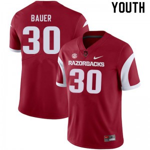 Youth Razorbacks #30 Reid Bauer Cardinal Embroidery Jersey 383784-704
