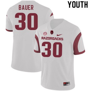 Youth Arkansas #30 Reid Bauer White Stitched Jerseys 202163-775