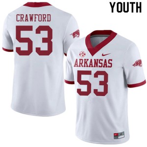 Youth Arkansas Razorbacks #53 Ty'Kieast Crawford White Alternate Embroidery Jerseys 352218-583