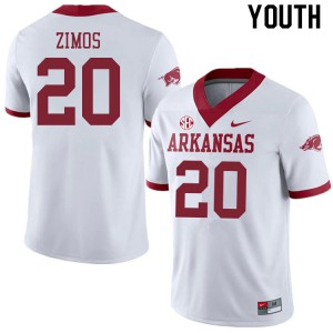 Youth Arkansas Razorbacks #20 Zach Zimos White Alternate University Jerseys 637441-151