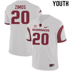 Youth University of Arkansas #20 Zach Zimos White University Jerseys 259489-211