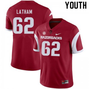 Youth Razorbacks #62 Brady Latham Cardinal Football Jersey 230425-982