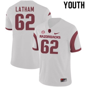 Youth Arkansas #62 Brady Latham White University Jerseys 285572-112