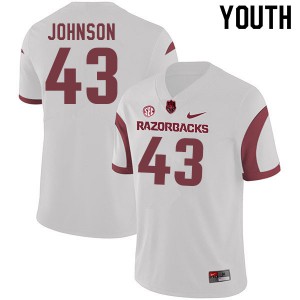 Youth Arkansas Razorbacks #43 Cedric Johnson White University Jerseys 860920-168