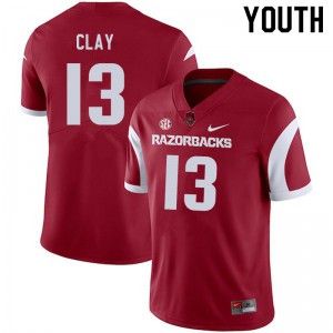 Youth Razorbacks #13 Collin Clay Cardinal NCAA Jersey 901653-574