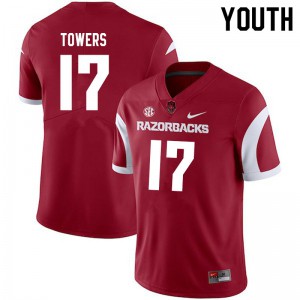 Youth Arkansas #17 J.T. Towers Cardinal Player Jersey 492133-543
