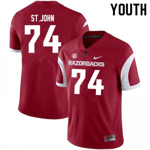 Youth Arkansas #74 Jalen St.John Cardinal Football Jersey 295312-740