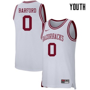 Youth Razorbacks #0 Jaylen Barford White University Jerseys 712488-547