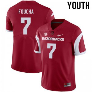 Youth Razorbacks #7 Joe Foucha Cardinal Football Jersey 524892-934