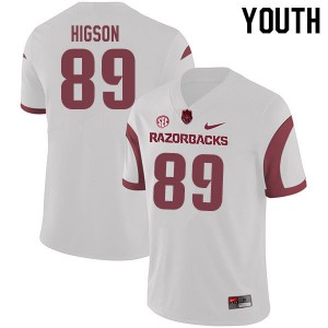 Youth University of Arkansas #89 Jonas Higson White Official Jersey 922351-768