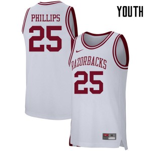 Youth Arkansas Razorbacks #25 Jordan Phillips White NCAA Jerseys 607035-369