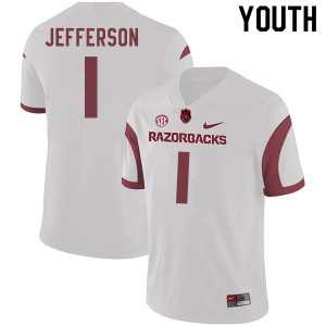Youth Razorbacks #1 K.J. Jefferson White University Jersey 128714-885