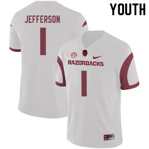 Youth Arkansas #1 KJ Jefferson White Embroidery Jerseys 112083-517
