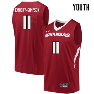 Youth Arkansas Razorbacks #11 Keyshawn Embery-Simpson Cardinal Basketball Jersey 991119-312