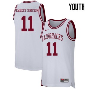 Youth University of Arkansas #11 Keyshawn Embery-Simpson White Stitch Jersey 786339-573