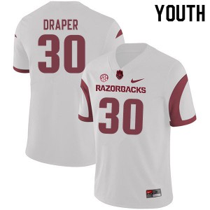 Youth Arkansas Razorbacks #30 Levi Draper White Football Jerseys 223184-851