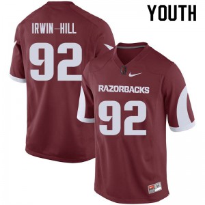 Youth Razorbacks #92 Sam Irwin-Hill Cardinal NCAA Jersey 457780-926