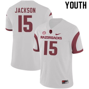 Youth Arkansas #15 T.Q. Jackson White Stitch Jersey 250422-901