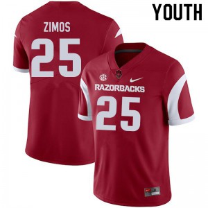 Youth Razorbacks #25 Zach Zimos Cardinal Stitch Jerseys 171495-169