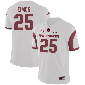 Mens University of Arkansas #25 Zach Zimos White Stitch Jersey 449057-559